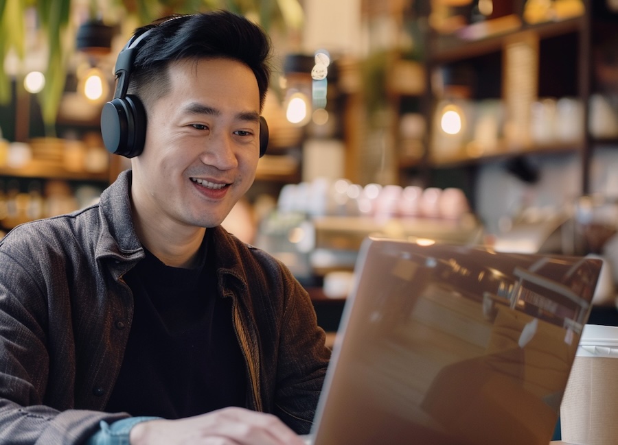 Asian man smiling while taking a life insurance CE course for credit online.